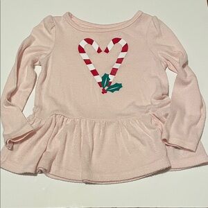 Cat & Jack Toddler Girl 3T Light Pink Long Sleeve Peplum Top Candy Cane Design